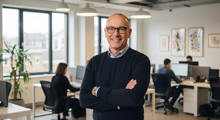 Smiling businessman in office professional headshot business leadership corporate executive portrait confident