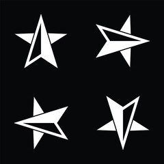 Modern Geometric Star Compass Icons Set Black and White Minimal Design Vector