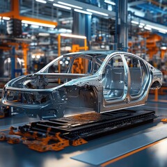 Obraz premium Eco-Friendly Vehicle Parts Manufacturing - Manufacturing vehicle parts from eco-friendly materials to reduce waste and promote sustainable automotive production.