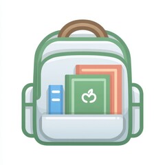 Colorful School Backpack with Books and Notebooks in Green and Brown