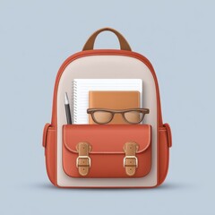 Stylish School Backpack with Notebook and Glasses in Orange and Brown Colors