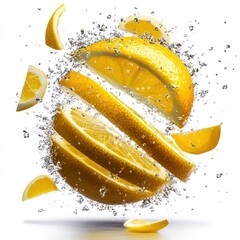 Fresh Yellow Lemon Slices Surrounded by Splashing Water Drops