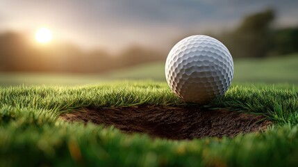 Golf ball in hole sunset