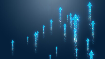 A dynamic visualization of glowing blue arrows pointing upwards, symbolizing growth and progress in a digital landscape.