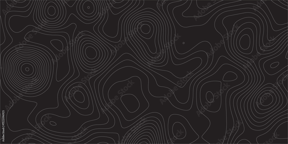 Poster Abstract white on black background Topographic line map pattern. Contour elevation topographic and textured Background Modern design with black background with topographic wavy patted.	

