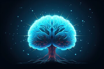 Obraz premium Artificial brain blue sky illuminated.