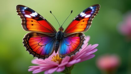 Obraz premium Vibrant Butterfly Close-Up Detailed Wings, Vivid Colors on a Flower
