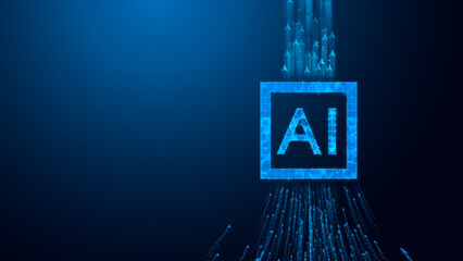 A captivating visual of artificial intelligence represented by a glowing AI symbol amidst a cascade of digital data streams.