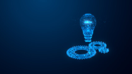 A futuristic digital representation of a light bulb and gears, symbolizing innovation and creativity in the tech industry.
