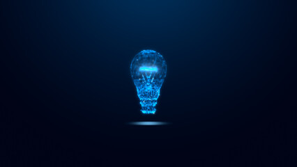 A glowing blue light bulb icon over a dark background, symbolizing innovative ideas and technology advancements in modern society.