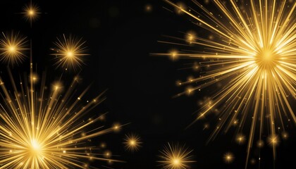 Abstract Gold Starburst Vector Art Shiny, Gradient Fireworks on Black Background