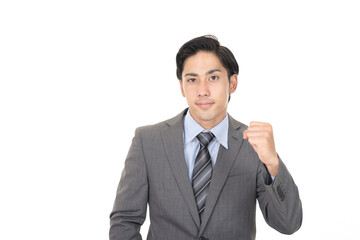 ガッツポーズの男性