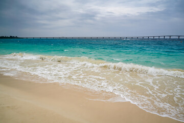 the wave on the beach with dramatic tone