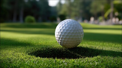 Fototapeta premium Golf ball on green close up illustrating sport and recreation