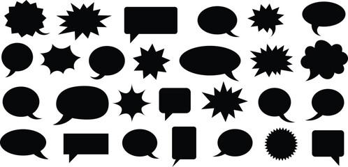 Collection of various black speech bubbles isolated on white background for communication design