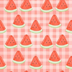 Seamless pattern with summer picnic and  on pastel Red