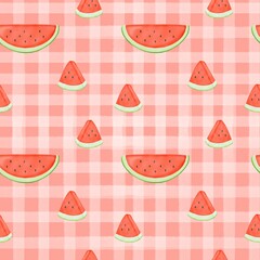 Seamless pattern with summer picnic and  on pastel Red