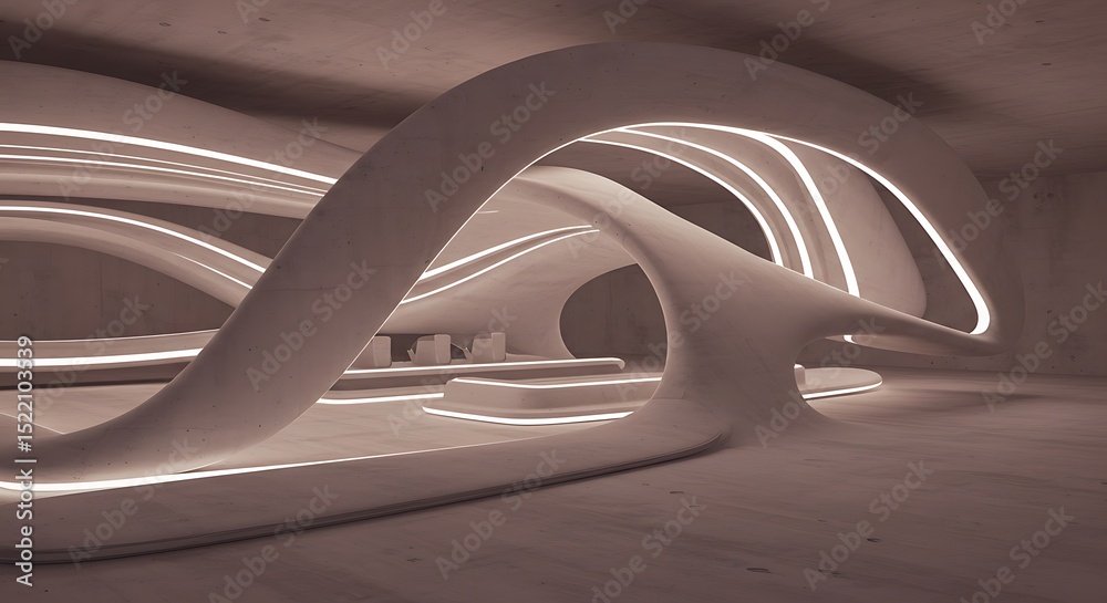 Fototapete 3d visual of a sleek, minimal architectural scene featuring curved geometric elements—designed as a 