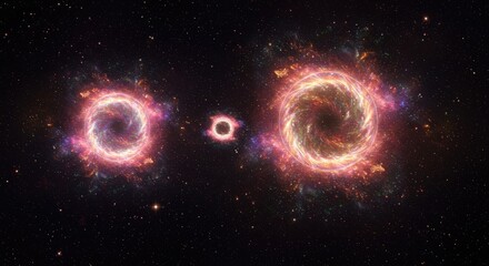 Obraz premium Two vibrant, swirling celestial bodies, emitting fiery light against a starry backdrop. Detailed view of energetic cosmic structures