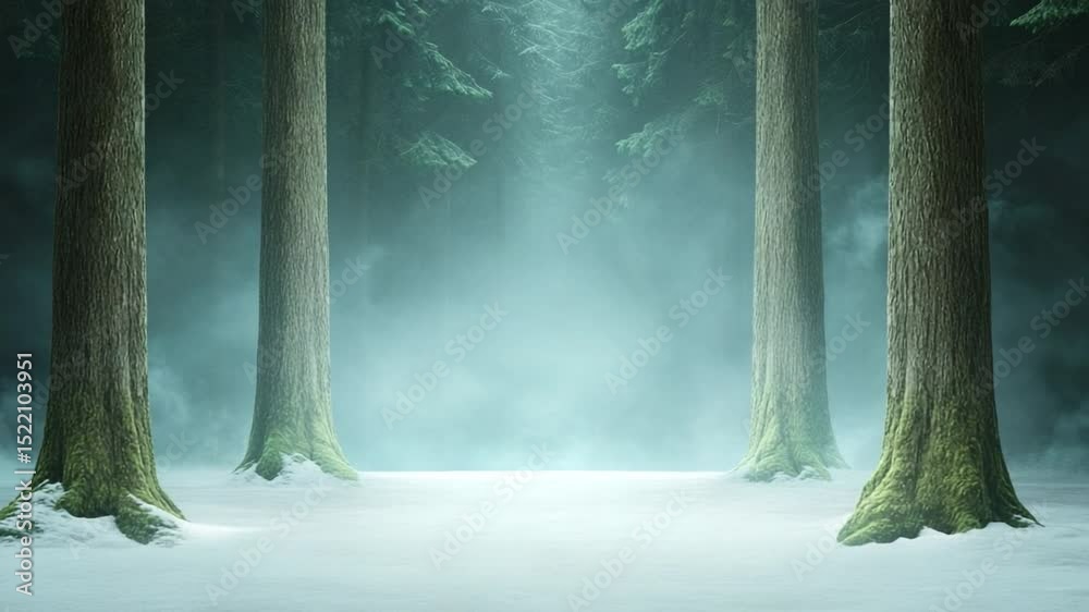 Poster mystic forest path: the evocative atmospheric landscape portrays a serene forest scene, sunlight gen