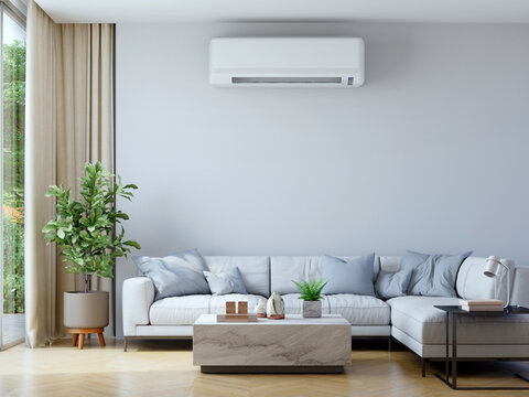 Modern living room interior with air conditioning.Concept for advertising. 3d rendering