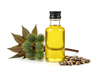 Pure Castor Oil Bottle with Plant and Seeds: High-Quality Natural Product for Skin and Hair Care