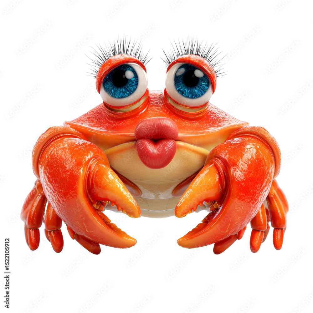 Poster humorous depiction of a cartoon crab with exaggerated features isolated