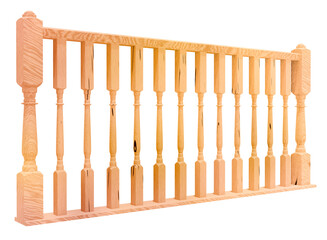 Ornate Wooden Balustrade: A 3D render showcasing a section of a light-colored wooden balustrade featuring intricately turned spindles and decorative newel posts at each end.