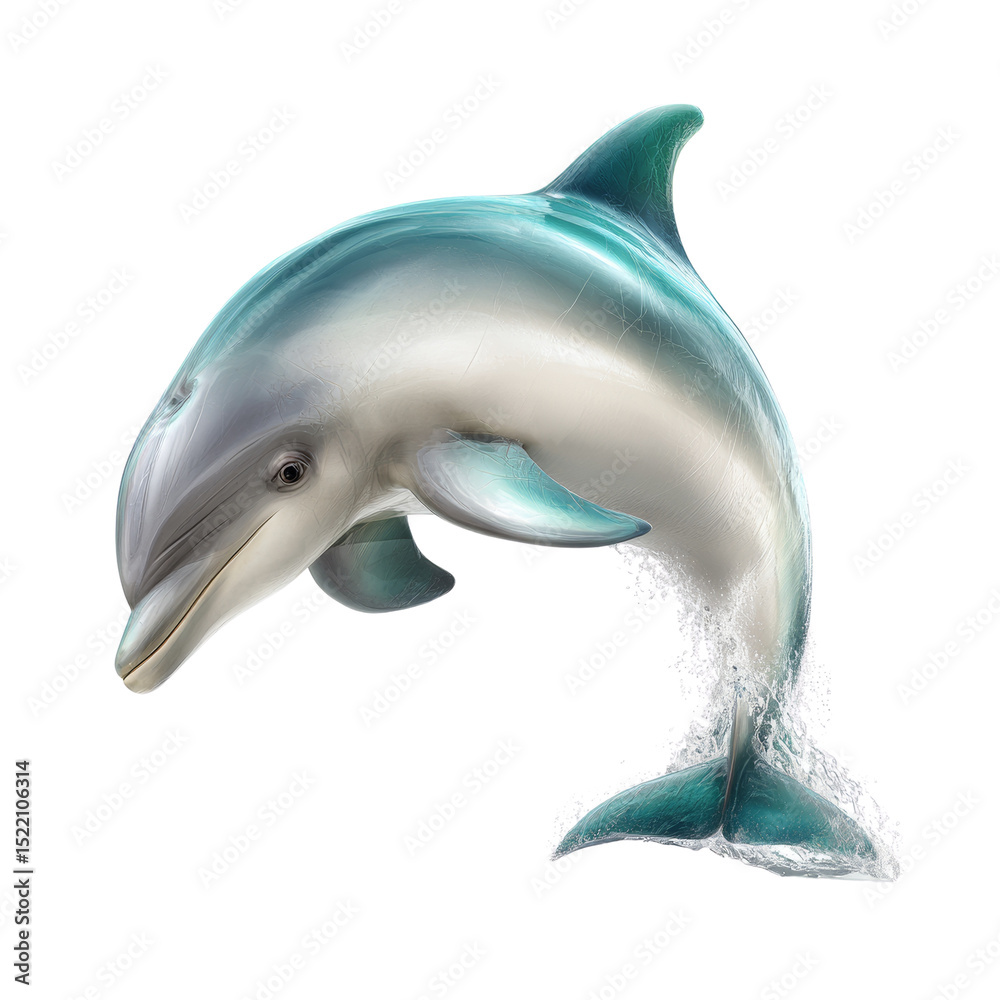 Poster digital art rendering of a graceful dolphin leaping out of sparkling water