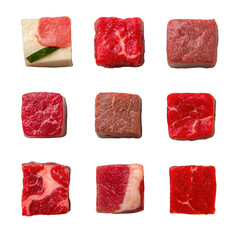 Assorted Fresh Meat Cuts Displayed in a Neat Grid Arrangement