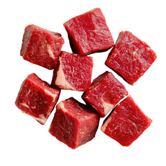 Fresh Raw Cubes of Red Meat on White Background for Culinary Use