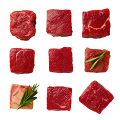 Fresh Red Meat Cubes on a White Background for Culinary Use