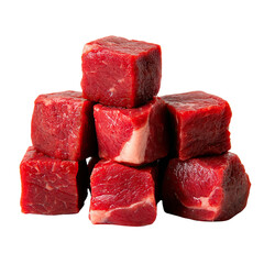 Fresh Raw Cubes of Red Meat on White Background for Cooking Use