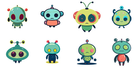 Obraz premium Multiple vector illustrations cute alien