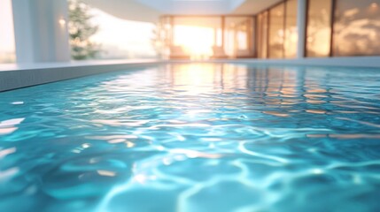 Fototapeta premium Modern pool interior, sunny day, tranquil scene, relaxation, architectural design