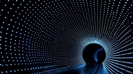 A futuristic tunnel illuminated with many tiny blue lights