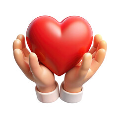 Fototapeta premium Hands Holding Red Heart Symbol of Care and Love 3d icon in cartoon plastic style minimal isolated on transparent white background, clipping path