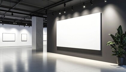Modern Empty Gallery Interior With Blank Canvas