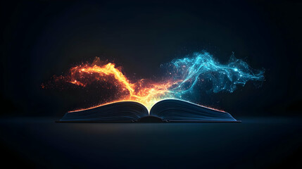 Glowing Open Book With Magic Particles