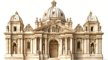 Obraz premium Detailed Building Facade with Dome and Statues on White