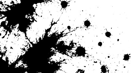 Chaotic Black Ink Splatter Background, High Contrast Abstract Grunge Texture
