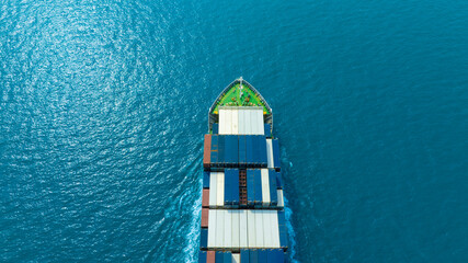 Aerial view of the freight shipping transport system cargo ship container. international...