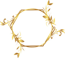 Luxury gold hexagon circle floral frame for wedding or engagement invitation	
