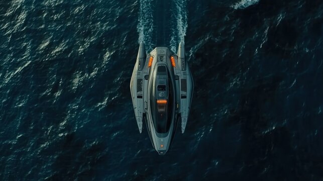 Futuristic boat moving through ocean waters at a high speed - Powered by Adobe