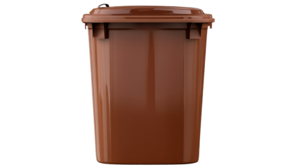 Dark Brown plastic trash bin with closed lid isolated on white background 