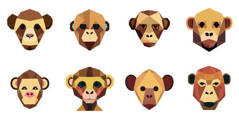 Obraz premium Multiple vector illustrations monkey, low poly style