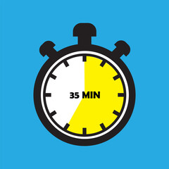 35 Minutes Timer Icon, Modern Flat Design. Clock, Stopwatch, Chronometer Showing Thirty five Minutes Label. Cooking time, Countdown Indication.