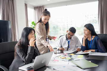 Fototapeta premium Business asian Multicultural businesspeople working project working together in office conference ideas in startup at office Diversity leadership and business people