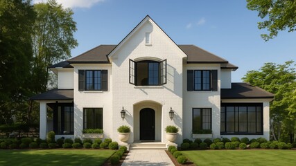 Colonial-Inspired Mansion with Arched Entry and Decorative Shutters