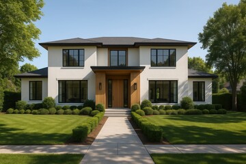 Fototapeta premium Classic-Inspired Modern House with Central Door and Window Symmetry
